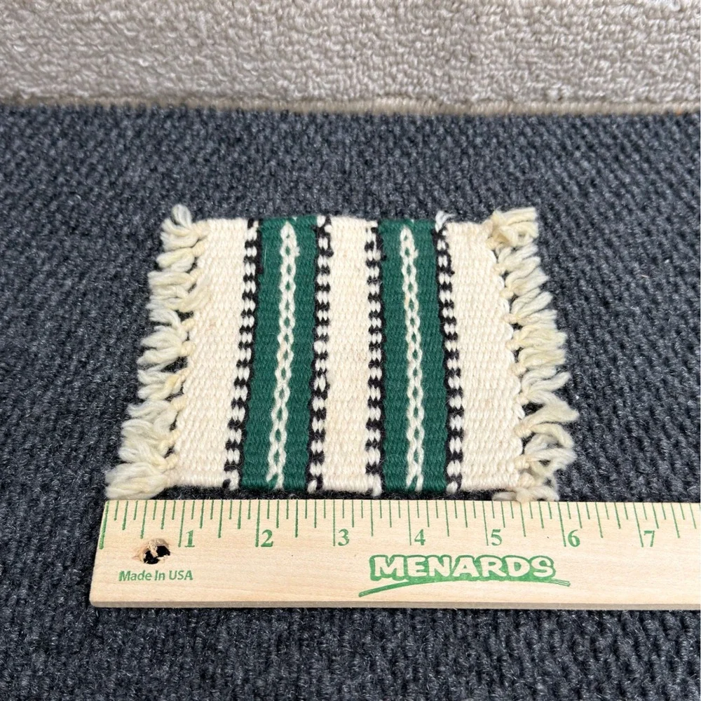 Vintage Southwestern Hand Woven Wool Coasters Set of 8 Mini Rugs Fringed Boho